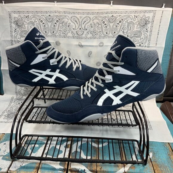 Asics Snapdown Wrestling Shoes Suede Textile Lace Up Blue Gray Grey Men’s 13 - Picture 1 of 10